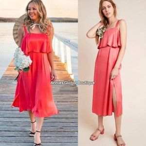 Anthropologie Shelley Midi Dress Square Neck Split Hem